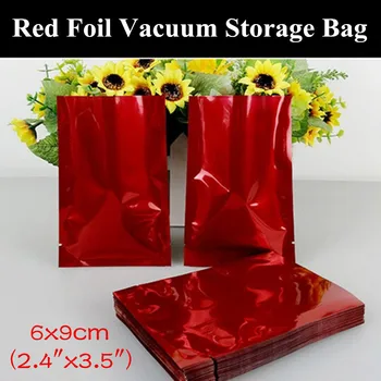 

100pcs 6x9cm (2.4"x3.5") 180micron Small Glossy Red Aluminum Foil Open Top Bag Heat Sealing Vacuum Zipper Red Packaging Pouch