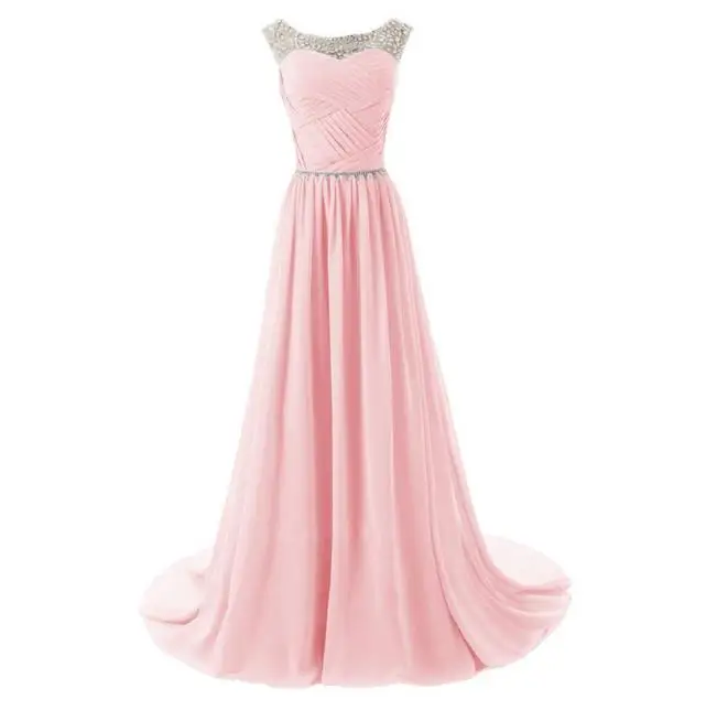 VENSANAC 2017 New A Line Crystals O Neck Long Evening Dresses Sleeveless Elegant Pleat Sash Sweep Train Party Prom Gowns