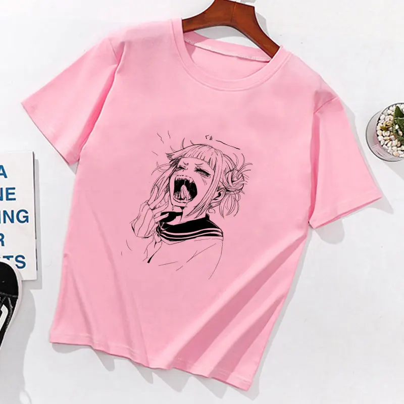 Yandere химико Тога Kawaii Футболка с принтом Otaku Летняя женская одежда с коротким рукавом Harajuku Japanses стиль аниме девушка розовая футболка - Цвет: 2264-pink