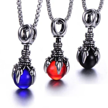 

Gothic Monsters Finger Vajra Pestle Necklace Punk Retro Red Glass Bead Pendant Necklaces Collar New Men Stainless Steel Jewelry
