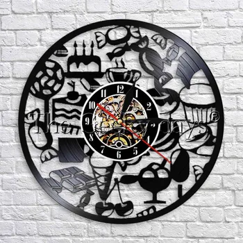 

Multiple Dessert Vinyl Record Wall Clocks Sweets Time Clock With LED Lighting Clock Creative Decoration For Sweet Shops