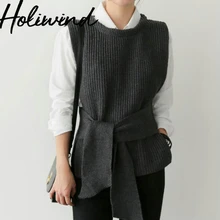 Fall Women Sleeveless Knitting Vest Korean Fashion Women Bow Ties Designer Knitting Waistcoat Sleeveless Sweater