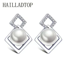 2018 Fashionable Crystal Stud Earring With CZ Diamonds Lady Earring Trendy Coroa Brincos Pendiente Sweet Style Simulated Pearls