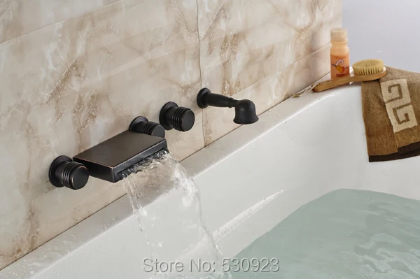 

New Arrival 5pcs Bathroom Waterfall Tub Faucet Retro Style Oil Rubbed Bronze Mixer Tap Shower Faucet Three Handle Deck Mounted