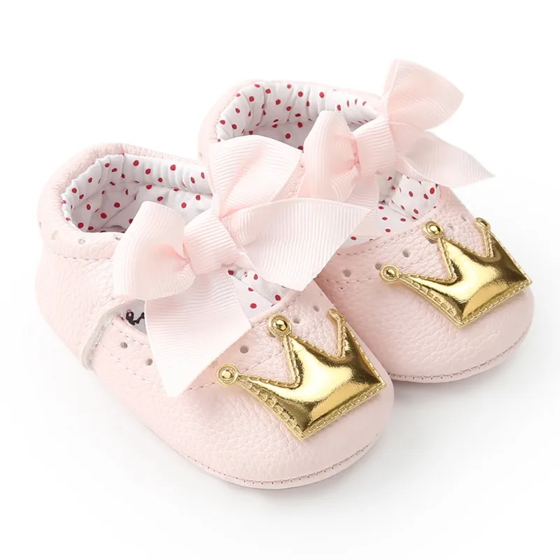 Spring Autumn PU Cute Butterfly Crown Anti-slip Toddler Shoes Princess Baby Soft Soled Shoes Indoor Crib Shoes New