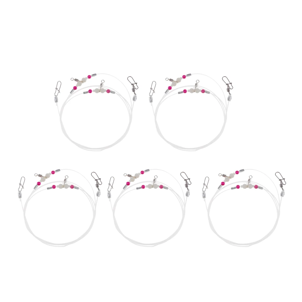 5x High-Strength Nylon Fishing Wire Leaders with Stainless Steel Snaps Copper Swivels Luminous Beads Fishing Accessory Lead Core