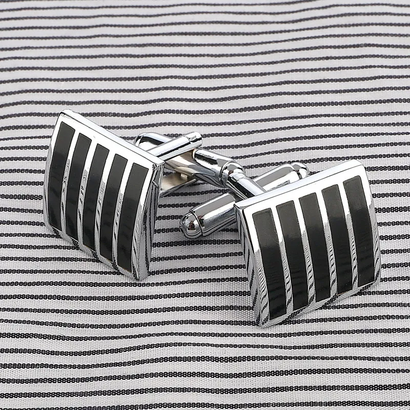 

Vintage Retro Black Enamel Cufflinks Buttons Brass Stamping Cufflinks Square Stripe French Suit Shirt Cuff links for Wedding