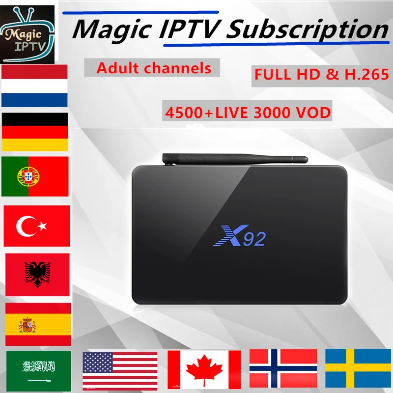 

X92 android + 1 Year IPTV subscription Europe France UK German Arabic Sweden French Poland Spain Portugal USA Canada Dutch