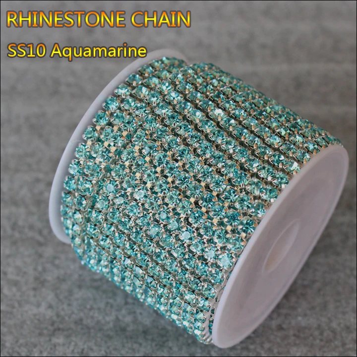 

New strass cup chain 10yard/lot 2.9mm aquamarine silver base dense cup rhinestone chain use for clothing ZlMzAq