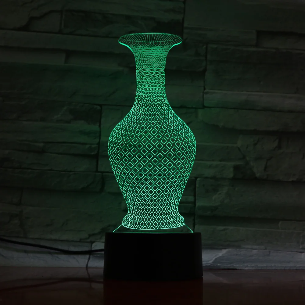 Novelty 3D LED decoration luminaires RGB Night Light vase Shape