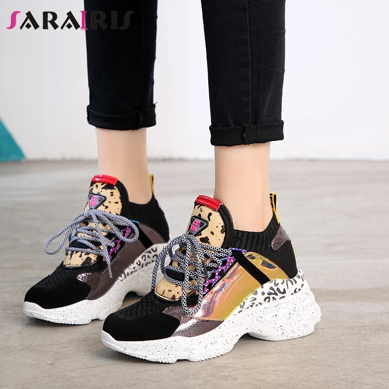 

SARAIRIS 2019 New Spring Genuine Cow Leather Sneakers Female Lace Up Horse Fur Decoration Casual Shoes For Ladies Shoes Woman