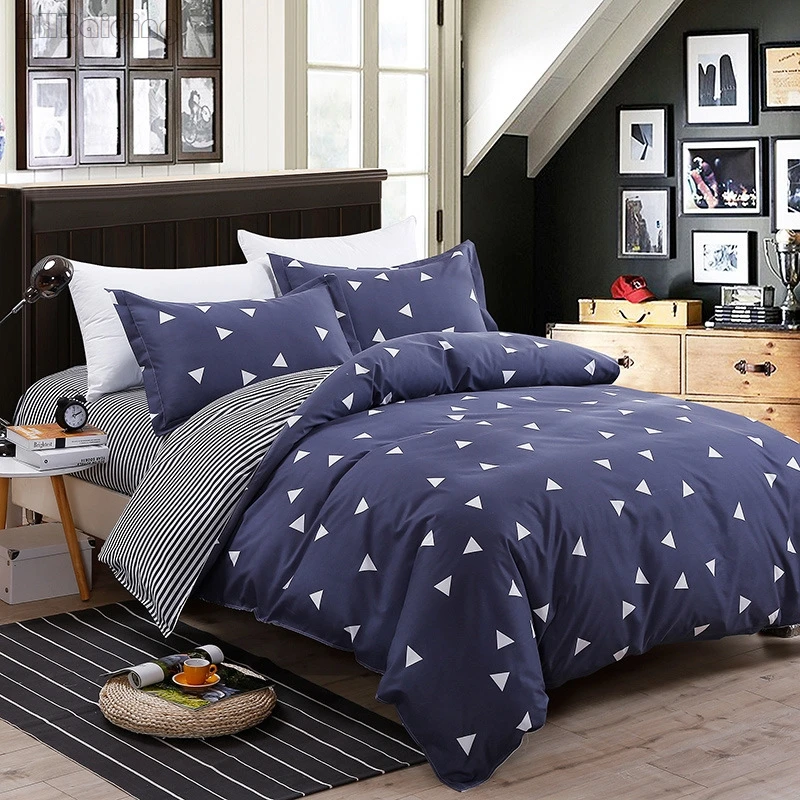 

Modern Blue Geometric Bedding Set Plain Bed Linen Include Duvet Cover Stripes Bed Sheet Pillowcase Queen King Size Bedclothes