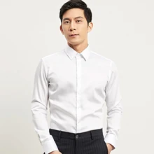 Для мужчин хлопка с длинным рукавом Бизнес костюмы рубашки белый Regular Fit элегантный Для мужчин s Мужская классическая рубашка Camisa Masculina DF611