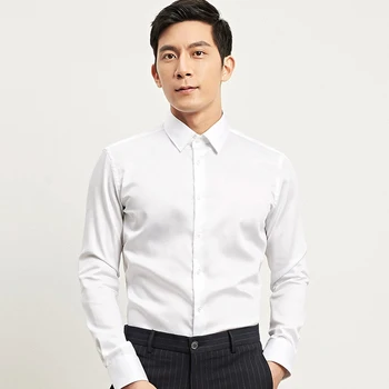 

2019 New Men Cotton Long Sleeve Business Suits Shirts Solid White Regular Fit Elegant Mens Dress Shirts Camisa Masculina DF611