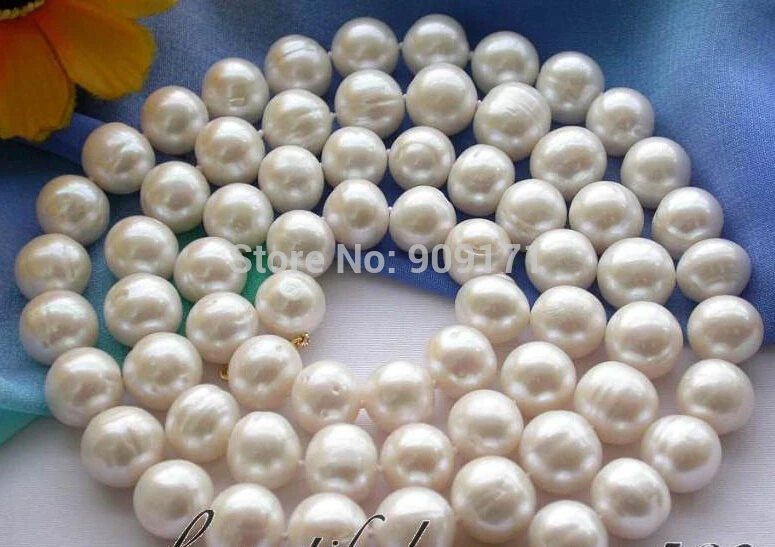 

>>33inch 12mm white round freshwater pearl necklace 14KGP