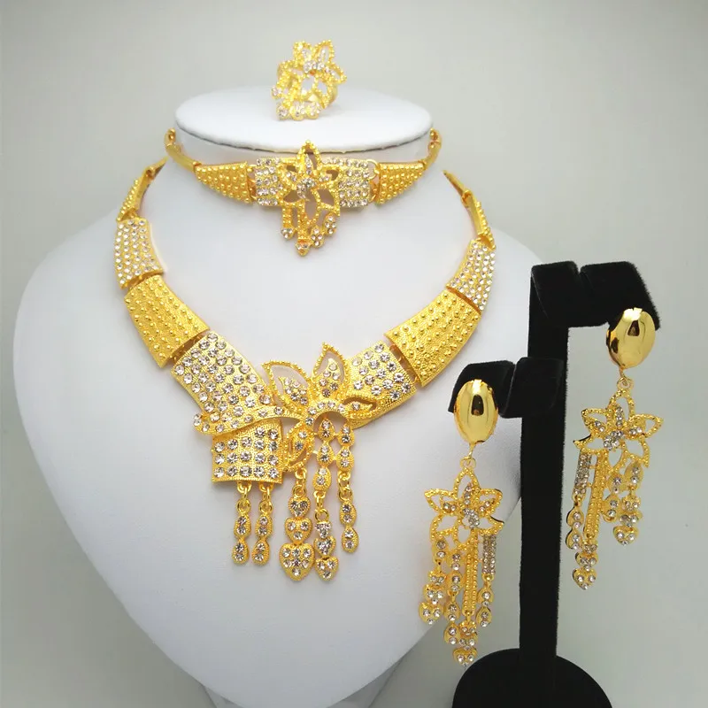 HOT Fashion wedding Dubai Africa Nigeria African Jewelry set Big Wedding Bride Jewelry sets 24 K Jewelry sets Kenya Jewelry Gift