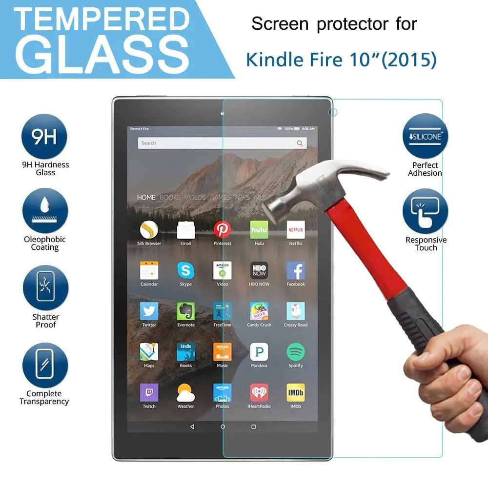 9H Hardness HD Tempered Glass for Amazon Kindle Fire 10+Alcohol Cloth