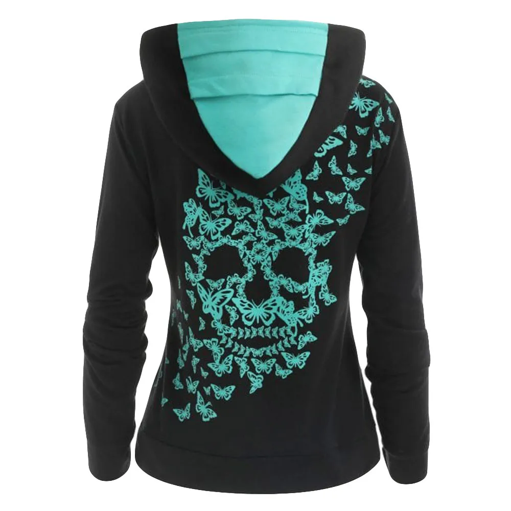 

2018 Female sweatshirt Womens Fashion Butterfly Skull Print Hoodie Sweatshirt Tops Casual Sweatshirt Pullovers Women Tops