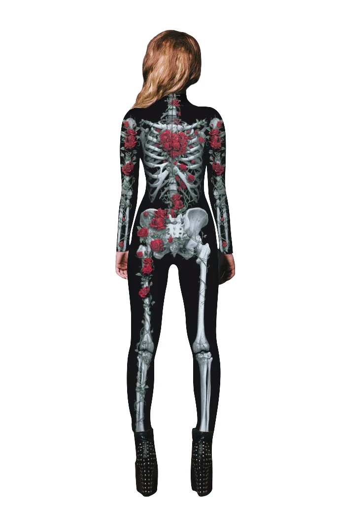 3D Печатный Череп Скелет Облегающий комбинезон сексуальные костюмы для косплея Хэллоуин Пурим карнавальное Женское боди нарядное платье