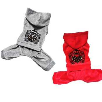 

FODOG Pet Dog Cat Sport Hooded With Crown Heart Pattern Velvet Dog Jumpsuit Pet Clothing Dog Coat Pet Product Clothing Jacket