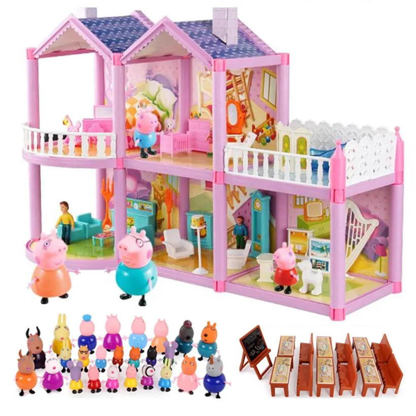 

Fashion Peppa Pig Doll House Car Family Full Roles Action Figure Model Educational For Kids