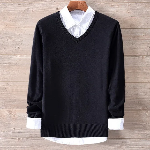 Новое поступление, итальянский брендовый хлопковый свитер, мужской модный синий Однотонный свитер, Мужская осенняя и зимняя вязаная одежда с v-образным вырезом - Цвет: Black