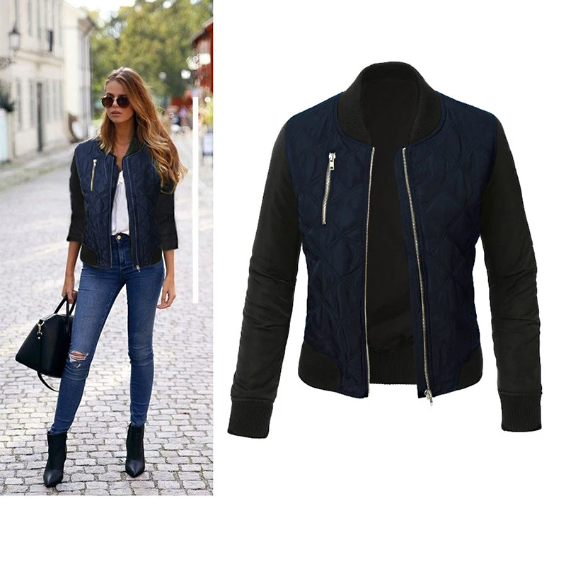 Short Slim Basic Jackets Women Zipper Long Sleeve Autumn Baseball Jacket Ladies Casual Cotton Coats Plus Size 3XL KLD1217