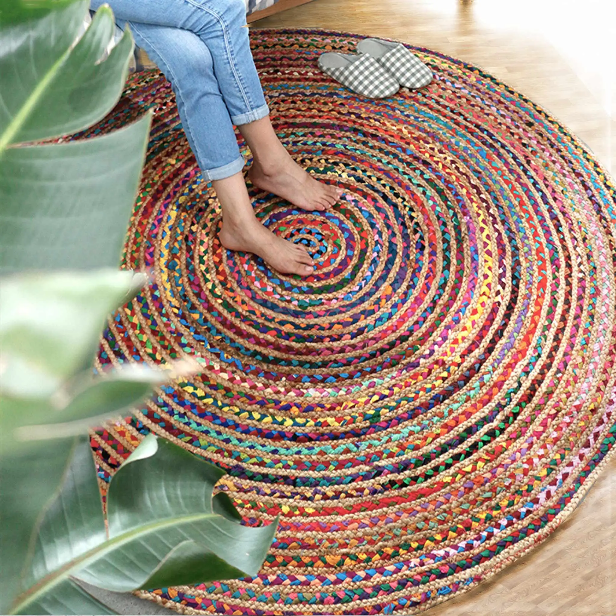 Ручной работы трикотажные хлопковые льняные круглые ковры для гостиной прикроватные Коврики для спальни Индия экспортирует компьютерное кресло круглый коврик