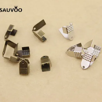 

SAUVOO 200pcs/lot Silver/Gold/Black Color Metal Folding Crimps End Clasps Tips 5*9mm for Necklace Bracelet Jewelry Making