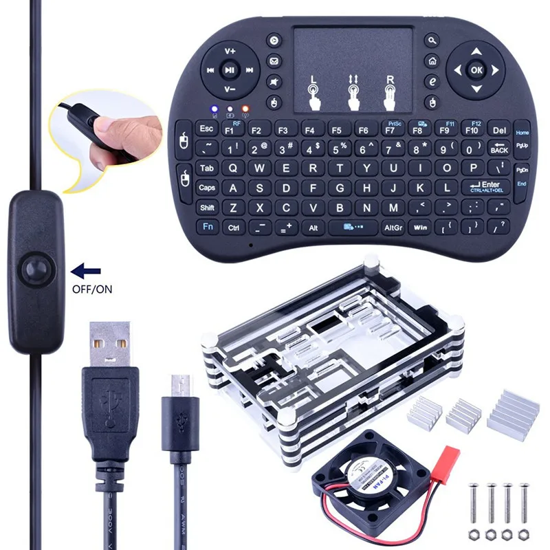 

i8 2.4G Wireless Mini Keyboard +Sliced 9 Layers Case Box + Cooling Fan + Micro USB Cable with Turn/on Switch+Heat sinks