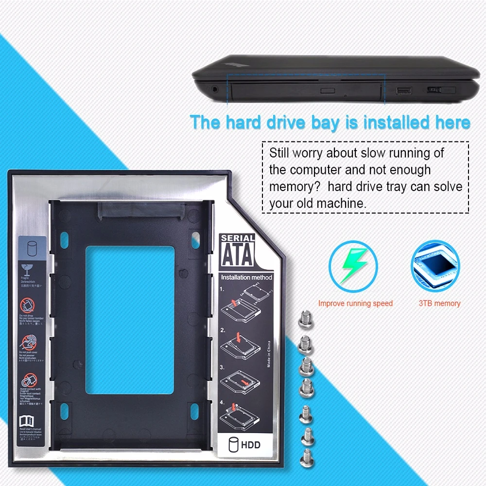 Universal 2nd HDD Caddy 9.5 12.7mm SATA 3.0 2.5 Hard Drive Caddy Adapter DVD SSD For Laptop Optical Bay HDD Case TISHRIC external hard drive case,ssd enclosure,hard drive adapter,ssd adapter,external hard drive box,hard disk case,hard drive enclosure,hdd case enclosure