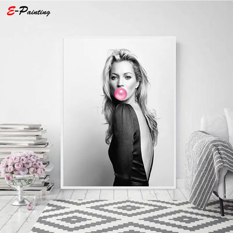 Постер Kate Moss Bubble Gum Wall Art Модный принт макияж порошок комната знаменитостей черный и белый домашний декор холст живопись