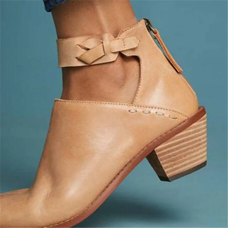 

Women Faux Suede shoes Daily Chunky Heel Zip Shoes Breathable Female Comfortable Shoes Retro Spring PU Leather Dropshipping