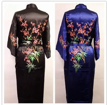 Бесплатная доставка китайский для мужчин шелковый атлас халат Вышивка кимоно ванной платье цветок Размеры s m l xl XXL XXXLMR-019
