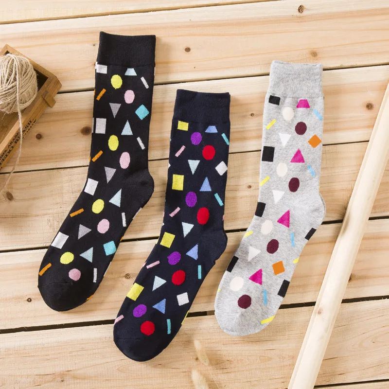 Высококачественные повседневные мужские носки в деловом стиле для мужчин, хлопковые брендовые черные геометрические носки осень-зима