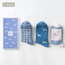 3 пары подарочных коробок, женские хлопковые носки, Осень-зима, Новые жаккардовые корейские носки с вышивкой, носки для колледжа с принтом