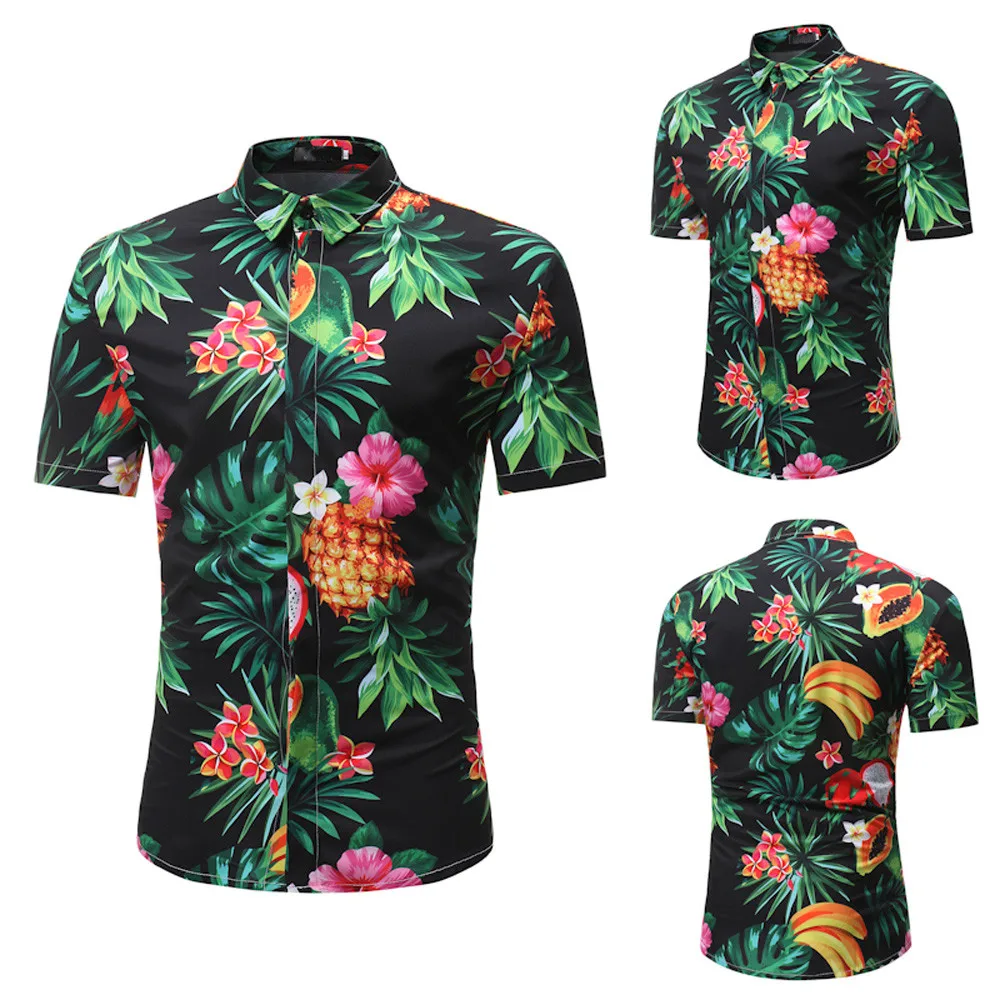 

Man Fashion Floral Printed Blouse Casual Short Sleeve Slim Shirts Tops Polo Shirt Men's Short Sleeve Slim Fit Tops