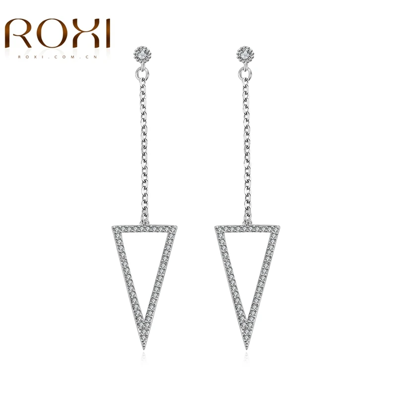 

ROXI Trendy Women Earrings White Double Triangle Jewelry Crystal Long Wedding Earring for Woman Orecchini Donna