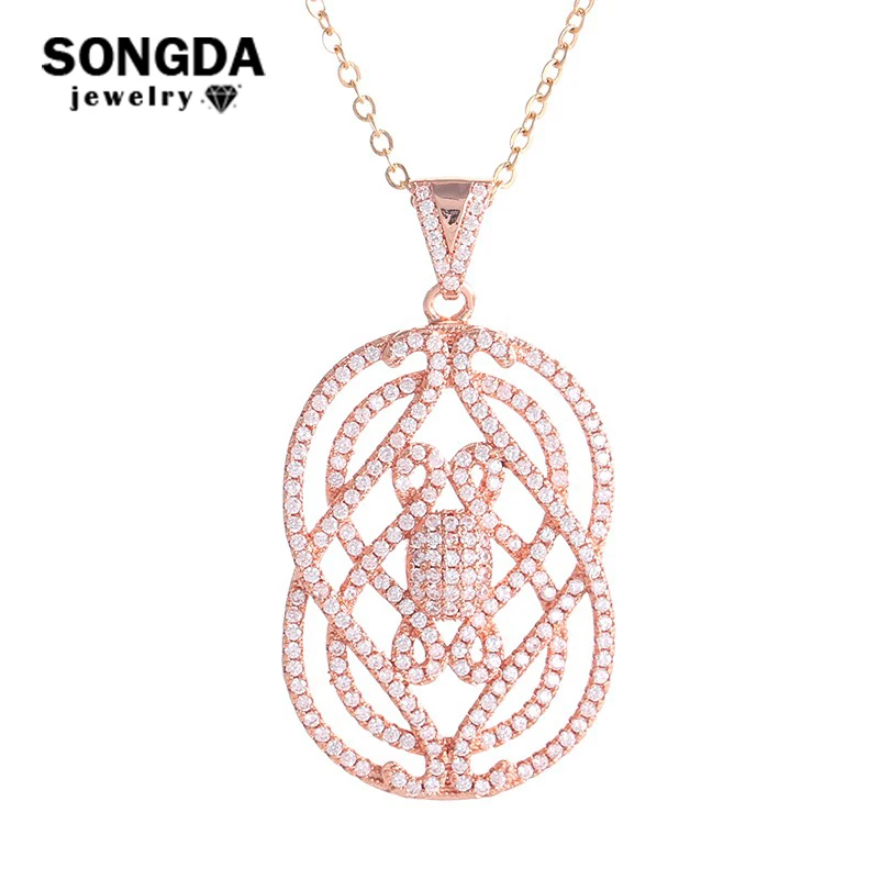 

SONGDA Unique Pattern Design Shining Zircon Charm Necklace For Women 3 Color High Quality Micro Pave CZ Pendant Necklace WX007