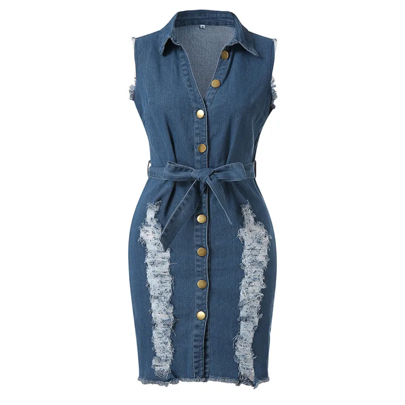 New Women Summer Plus Size Button Down Denim Sexy Dress Ladies Lace Jeans Long Shirt Dress Bohemian Beach Holiday Daily #4A30 (8)