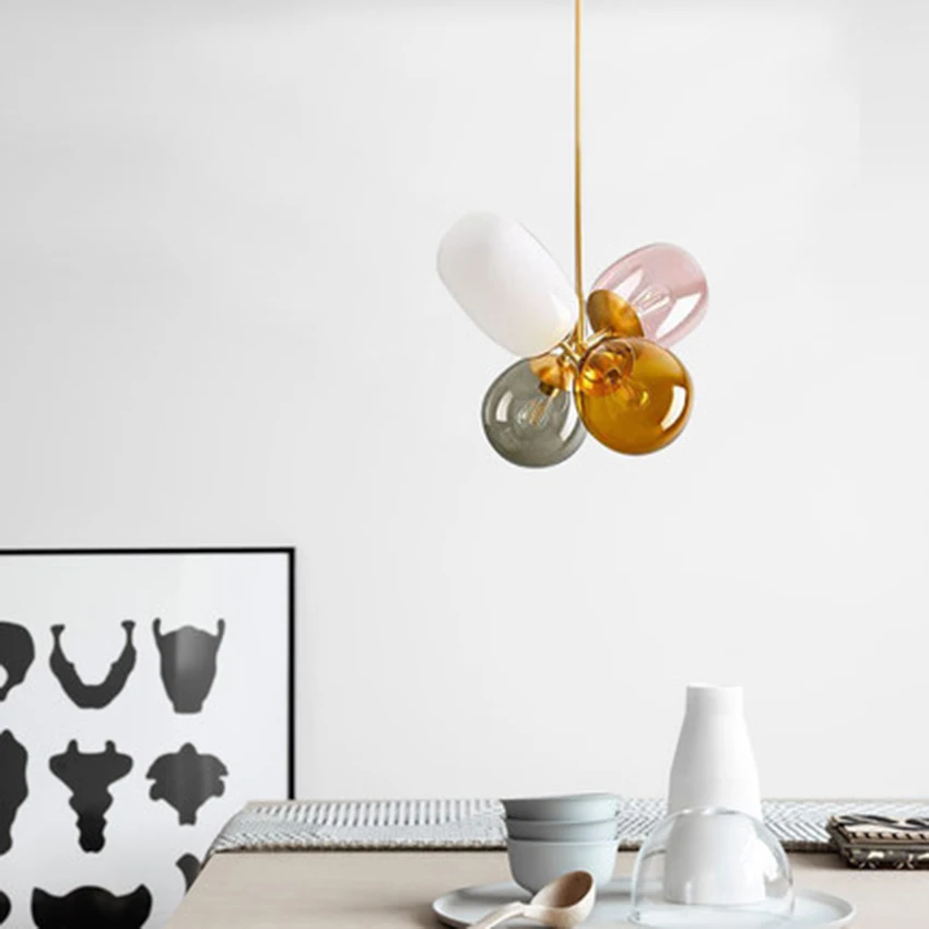 

Nordic Stained Glass Pendant Lights Lighting Modern LED Pendant Lamps Living Room Bedroom Restaurant Kitchen Fixtures Luminaire