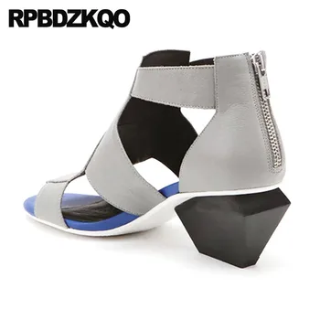 

Peep Toe Vintage Gladiator Sandals Heels Strap Booties Block Boots Luxury Pumps Shoes Women Genuine Leather Ladies Thick Strappy