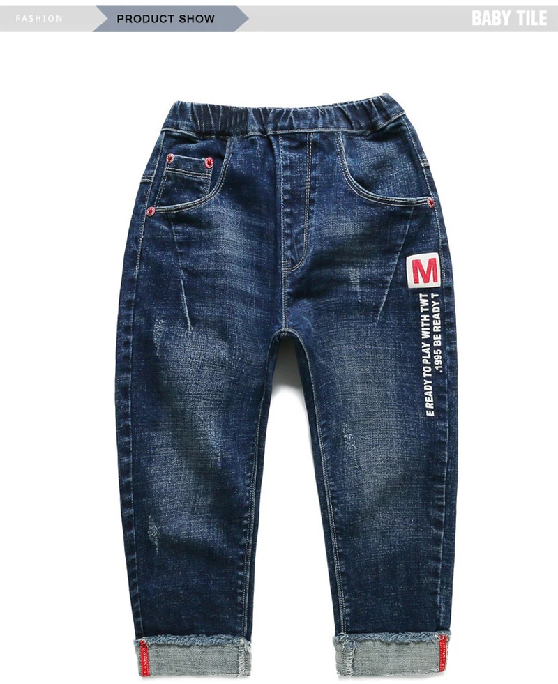 Детская обувь diimuu летние джинсы для мальчиков однотонные прямые длинные штаны с эластичной резинкой на талии и буквенным принтом детская одежда для мальчиков джинсовые штаны