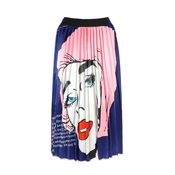 

Elastic Band Spring Summer Plus Size Printing New-Coming Cartoon Pattern High Elasticity Pleated High Street A-line Skirts