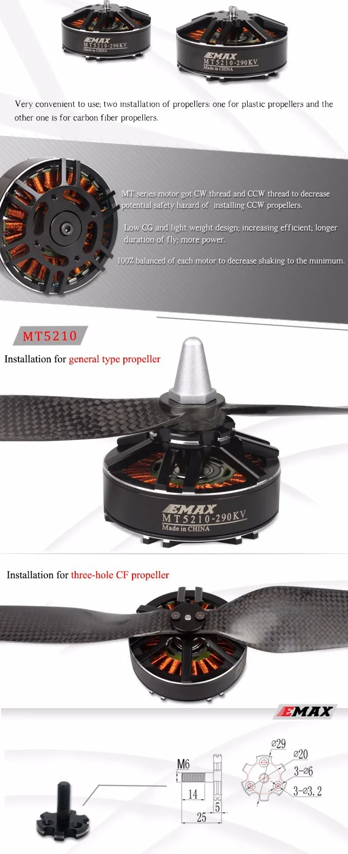 EMAX MT5210 160KV 290KV микро электрический Бесколлекторный двигатель CW CCW Для RC игрушки FPV QAV250 многовинтовой Квадрокоптер