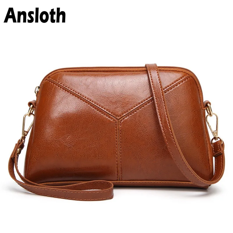 

Ansloth Simple Patchwork Women Mini Bag Oil Wax Leather Shoulder Bags Lady Day Clutches Solid Color Crossbody Bag Women HPS144