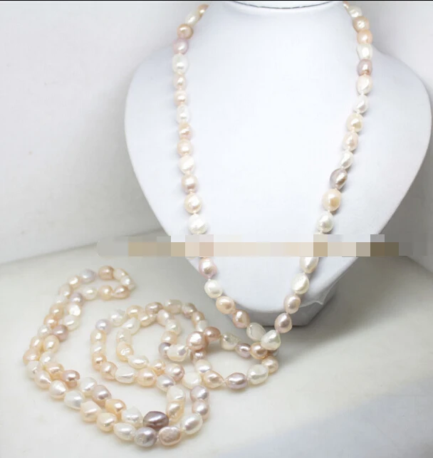 

HOT N: natural white pink lilac large baroque pearl gem handmade necklace 62"long