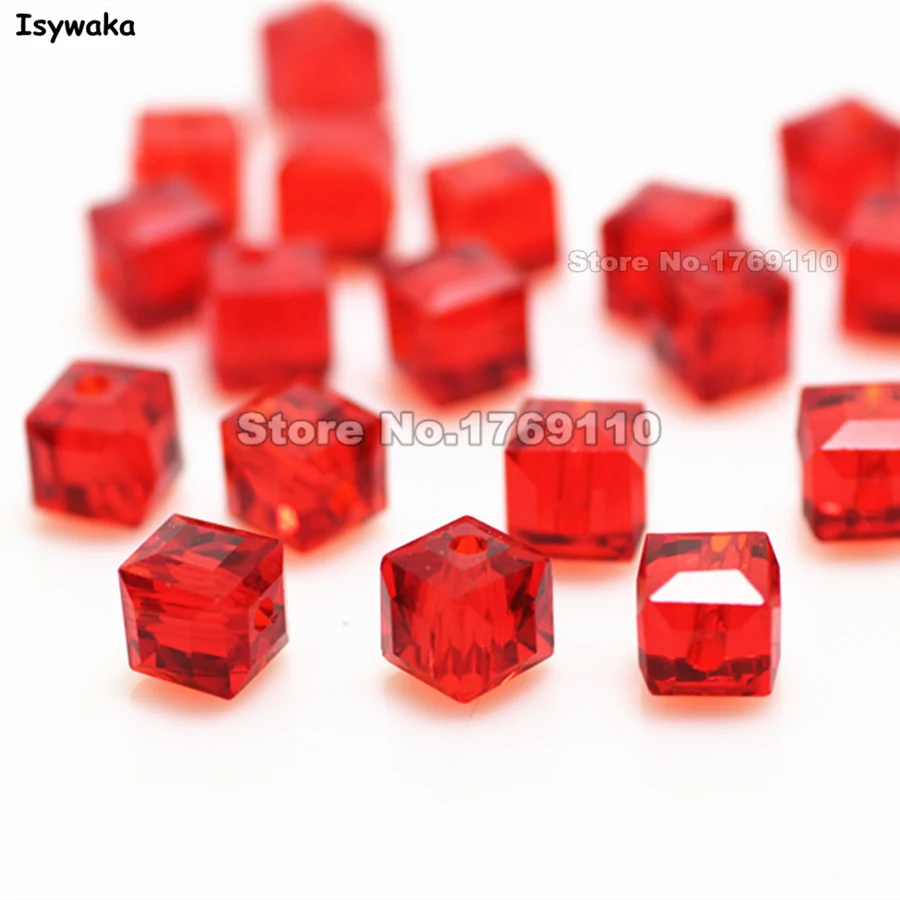 

Isywaka 100pcs Red Color Square 6mm Austria Crystal Beads charm Glass Beads Loose Spacer Bead for DIY Jewelry Making