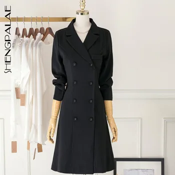 

SHENGPALAE New Spring 2020 Korea Style Women Full Sleeve Turn-down Collar Button Double Breasted Slim Coat Tide FR149