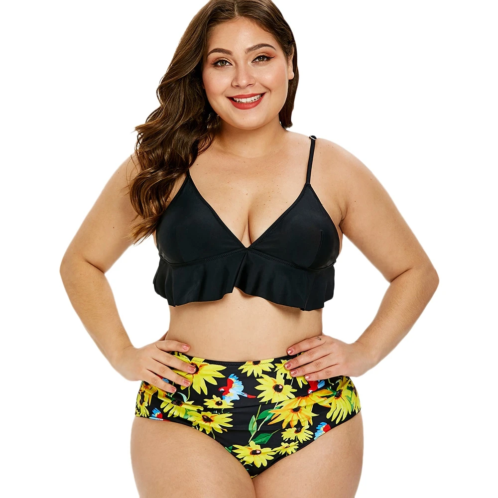 

Bikinis Women 2019 Sexy Swimwear Print Bikini Swimsuit Bathing Suit Women Cute Plus Size Floral Print Ruffle Hem Bikini Set